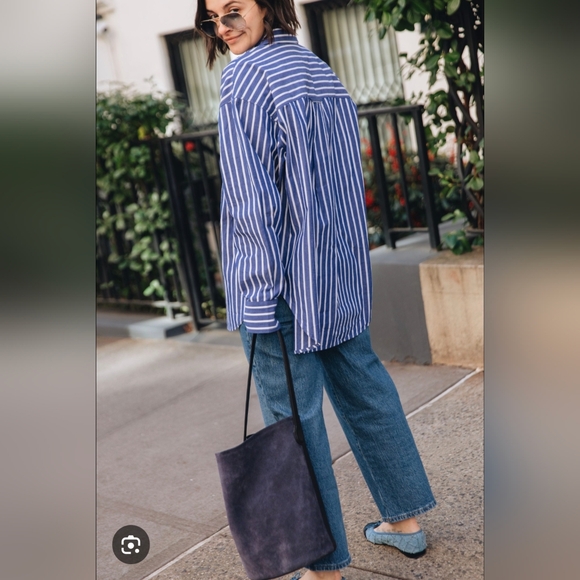 J. Crew Tops - J. Crew Women's Étienne Blue and White Striped Button Down Oversized Shirt